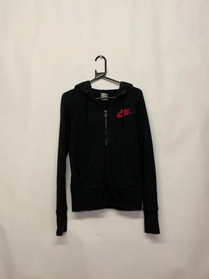Nike Sportswear Black Zip-Up Hoodie with Red Swoosh Logo