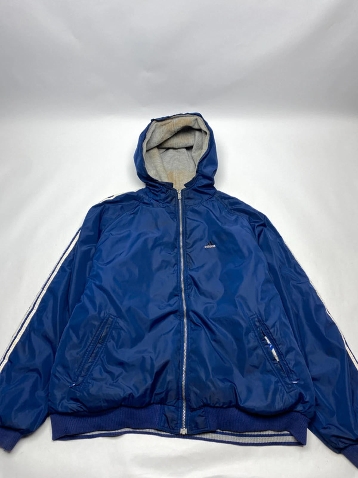 Adidas Vintage Blue Hooded Windbreaker Jacket (Men’s XXL)
