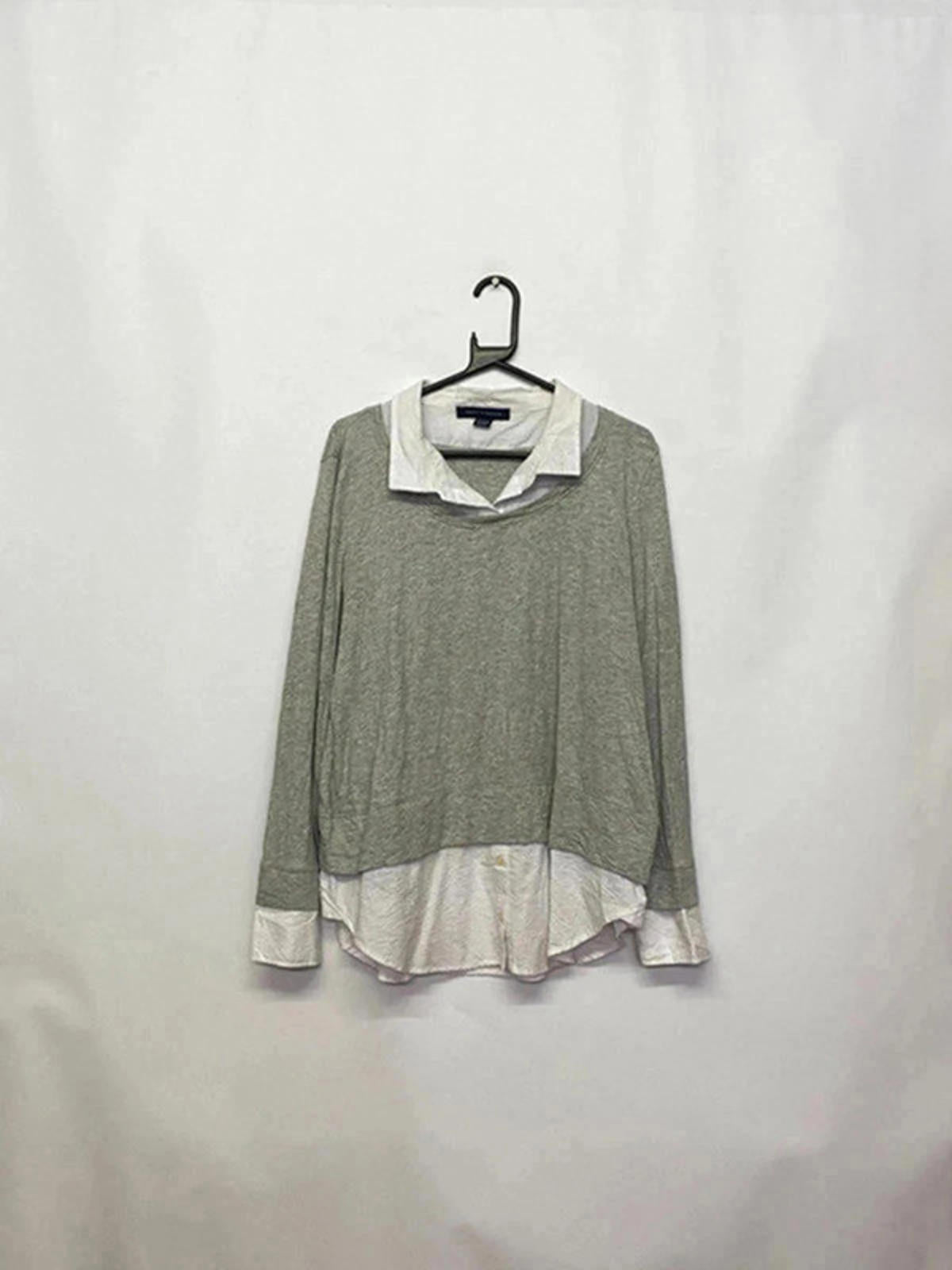 Tommy Hilfiger Grey & White Layered Long Sleeve Top