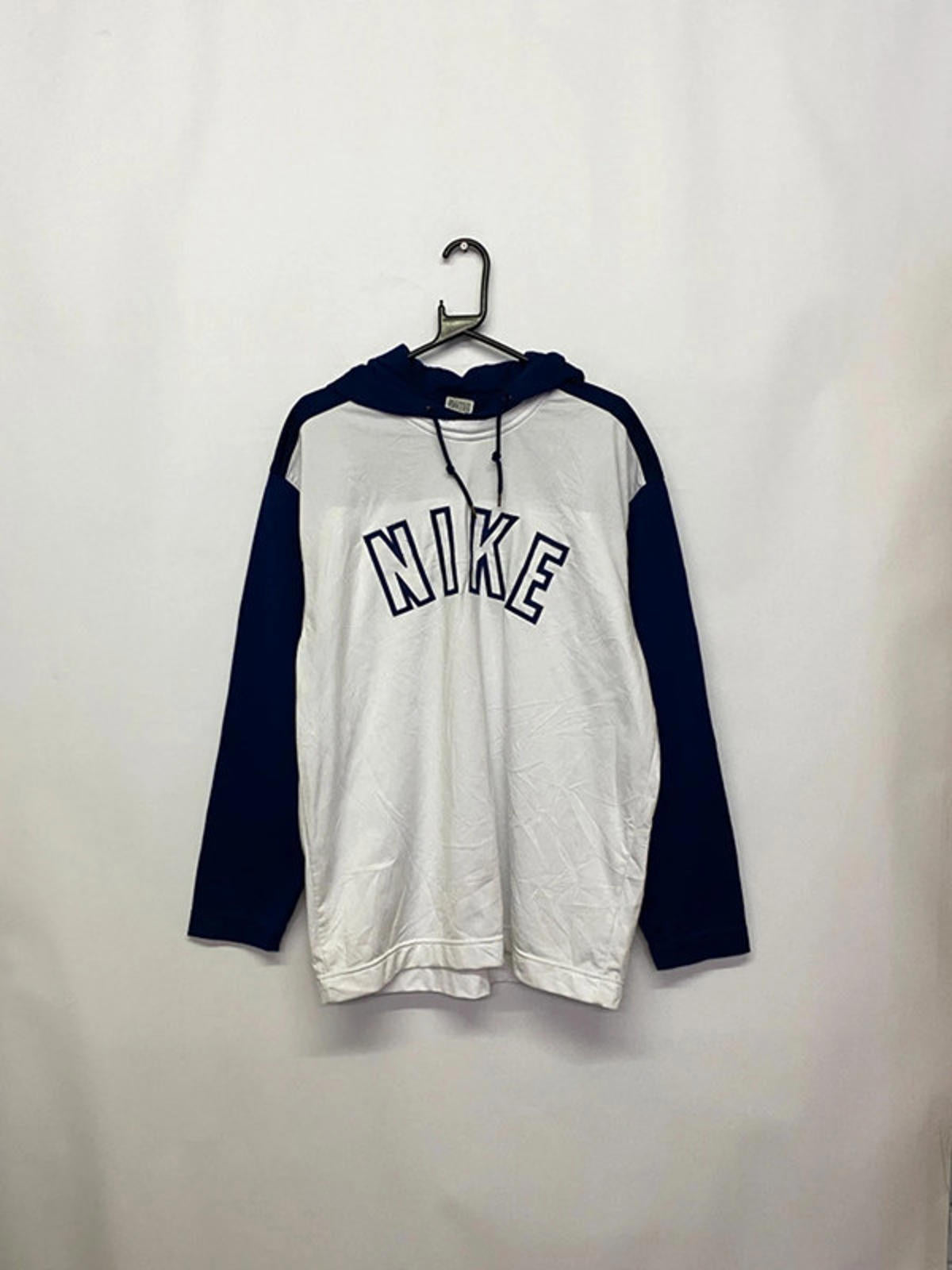 Vintage Nike White & Navy Hoodie with Large Logo