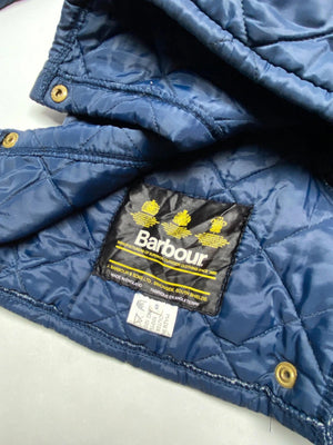 Barbour Navy Quilted Jacket Corduroy Collar Made in England Men’s S