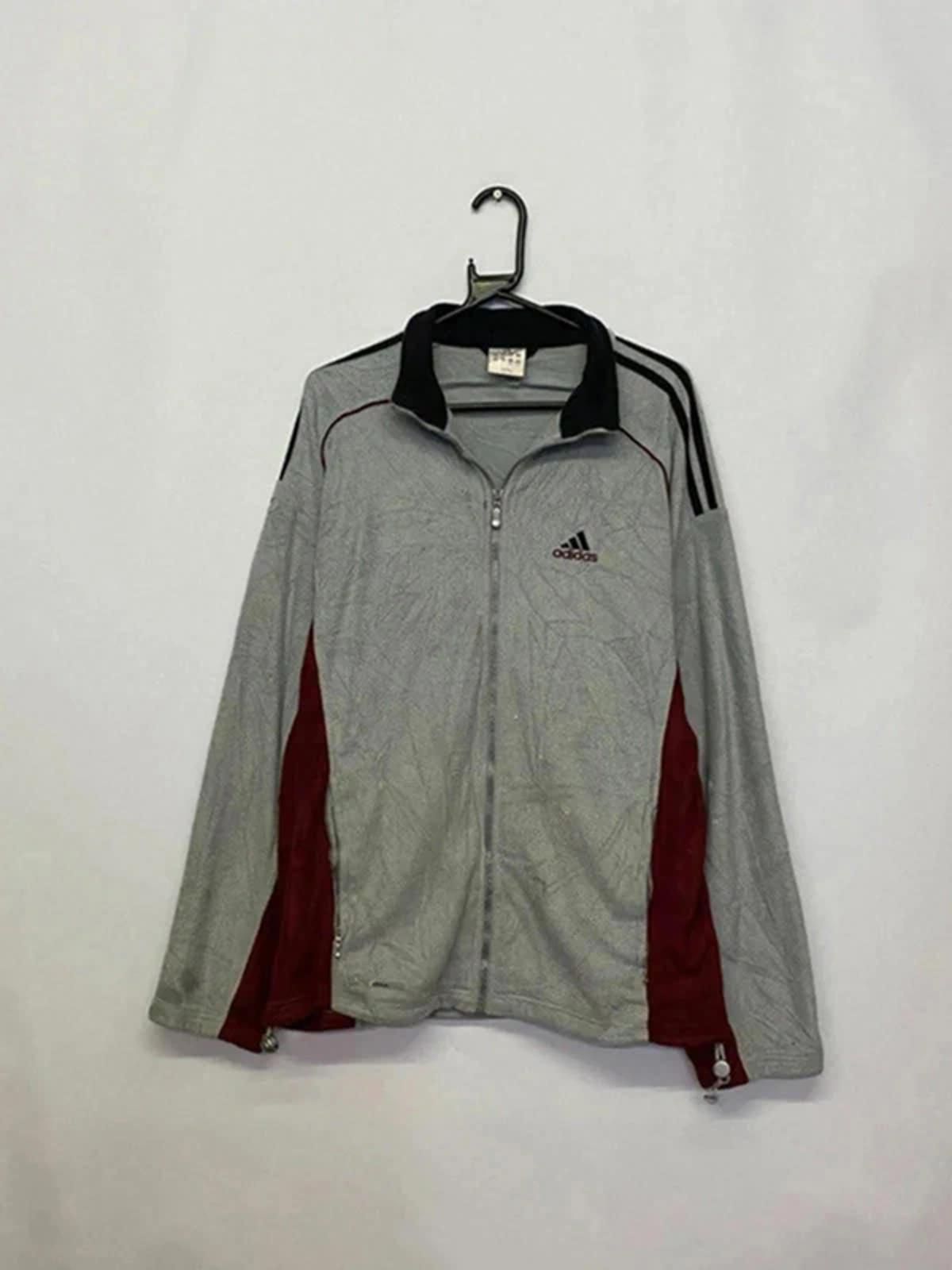 Adidas Men's Grey and Burgundy Full-Zip Activewear Jacket