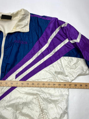 Vintage Adidas 90s Colourblock Track Jacket – Blue / Purple / Cream – Size D9 (Large)