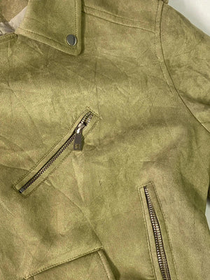 Lulu Love Olive Green Faux Suede Biker Jacket – Women’s L