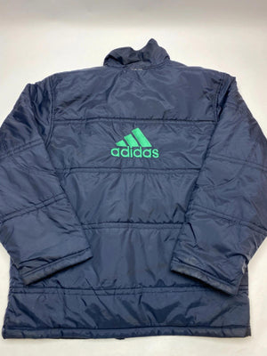 Adidas Navy Blue Puffer Jacket with Green Logo