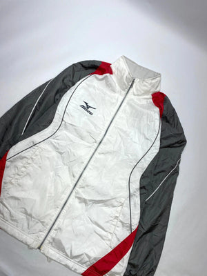 Mizuno Vintage White, Grey & Red Full-Zip Windbreaker Jacket