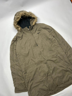 Nike Khaki Parka Jacket with Faux Fur Hood