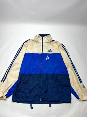Vintage Adidas Men's Windbreaker Jacket Blue and Cream