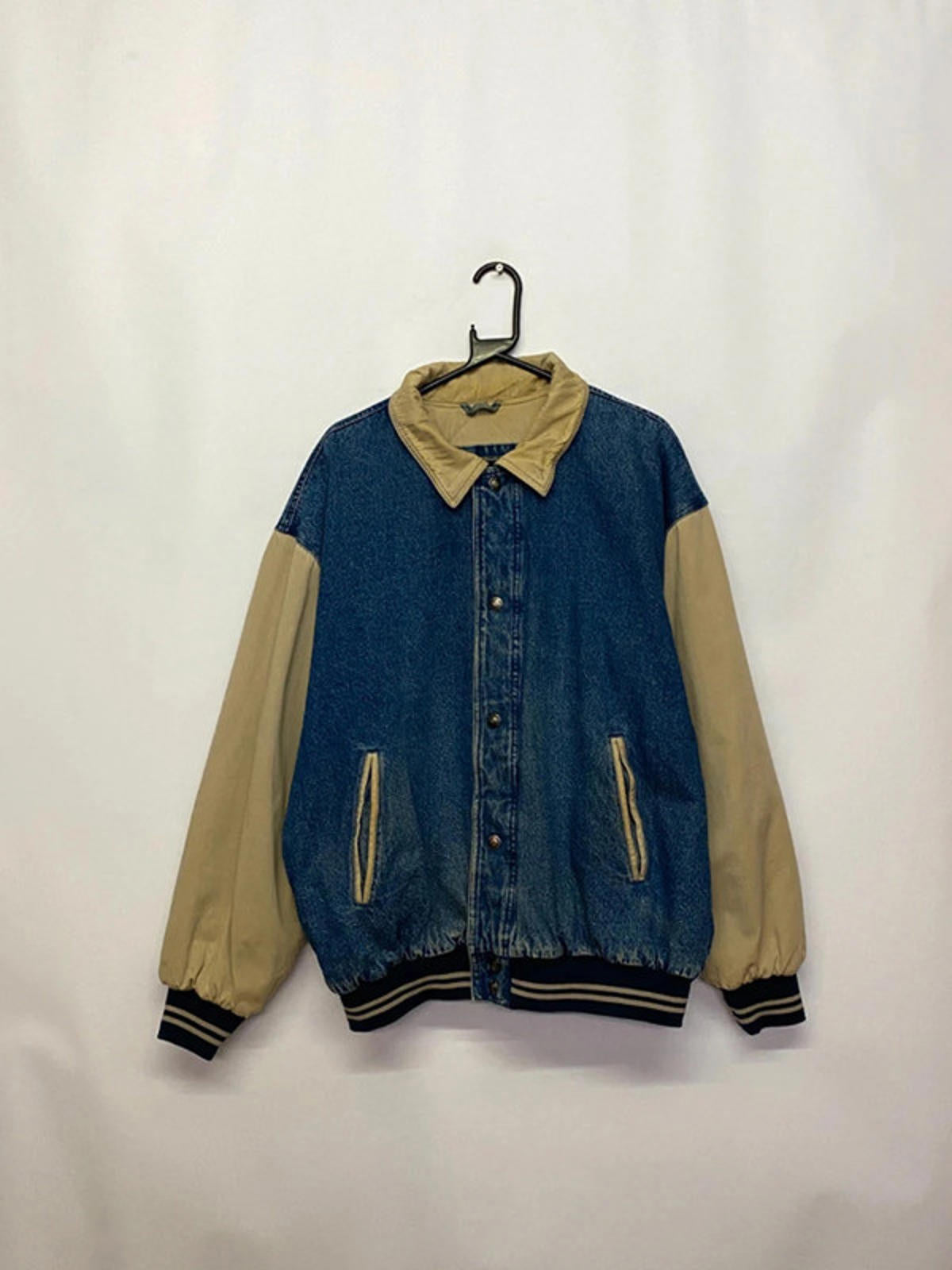 Vintage Denim & Canvas Bomber Jacket – 90s Style
