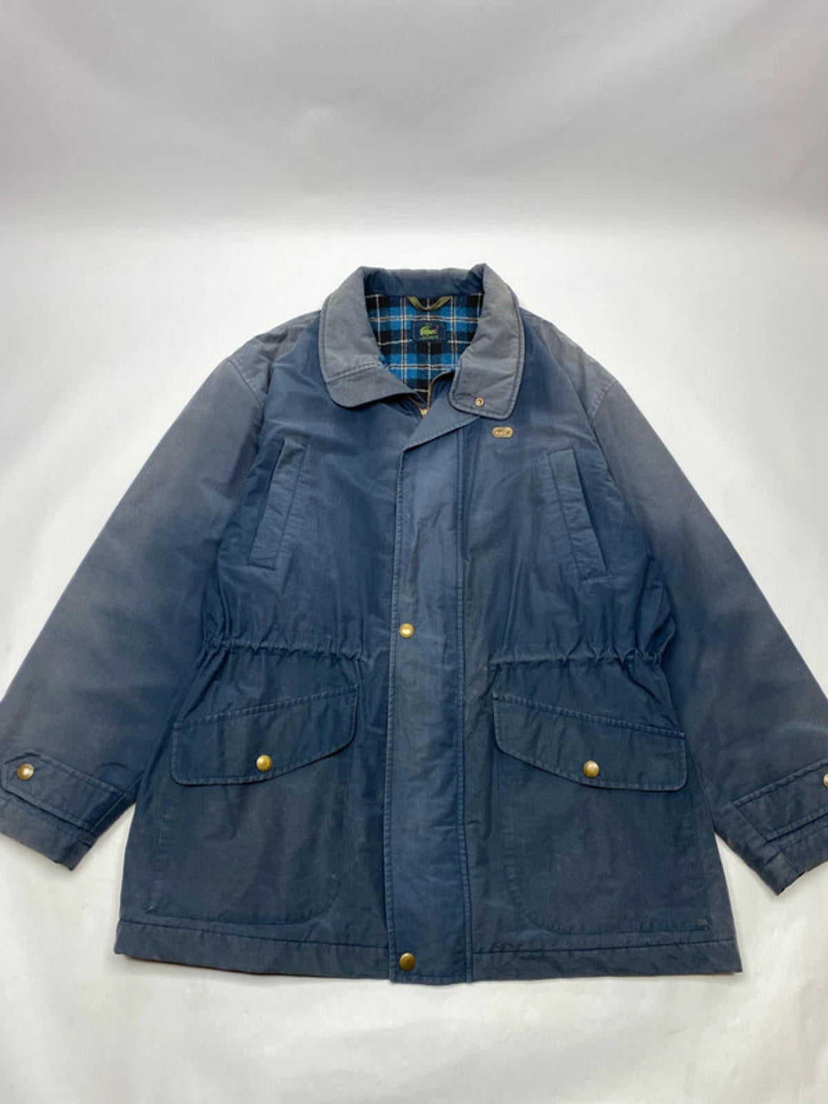 Vintage Lacoste Blue Waxed Jacket with Tartan Lining