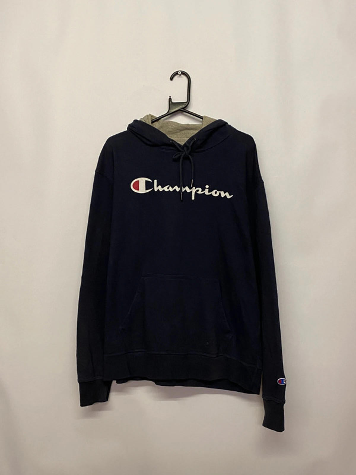 Champion Navy Blue Script Logo Hoodie
