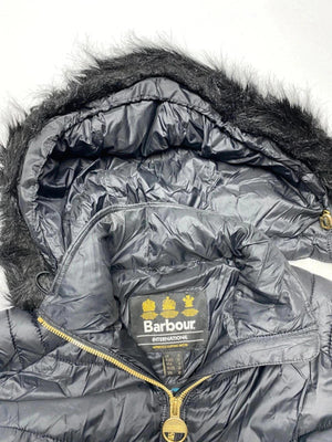 Barbour Black Quilted Hooded Jacket with Faux Fur Trim
