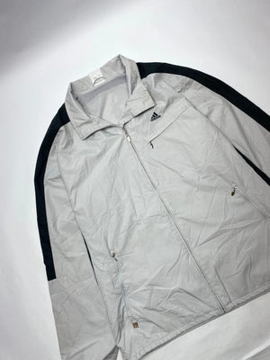 Adidas Light Grey & Black Full-Zip Windbreaker Jacket (Men’s L)