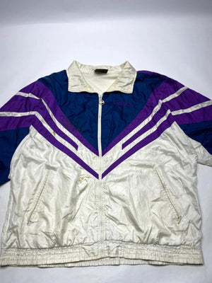 Vintage Adidas 90s Colourblock Track Jacket – Blue / Purple / Cream – Size D9 (Large)