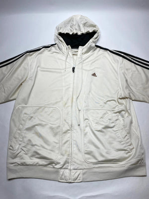 Adidas White Full-Zip Hoodie with Black 3-Stripes – Men’s XL