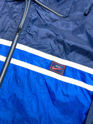 Vintage 90s Blue & Navy Windbreaker Jacket | Hooded | Unisex Medium/Large Fit