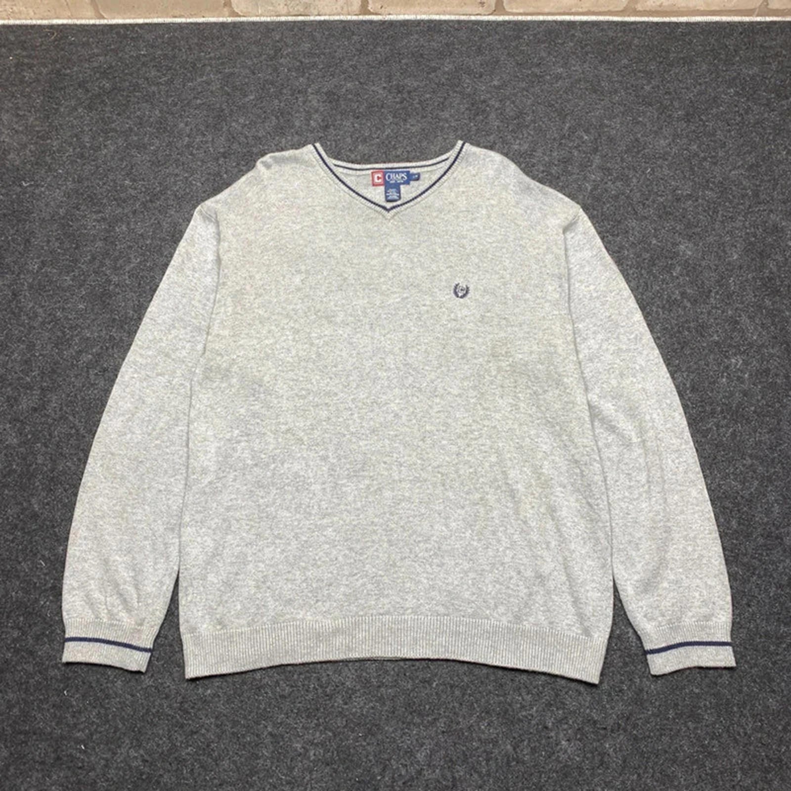 Light Grey Chaps V-neck Jumper Men's Large