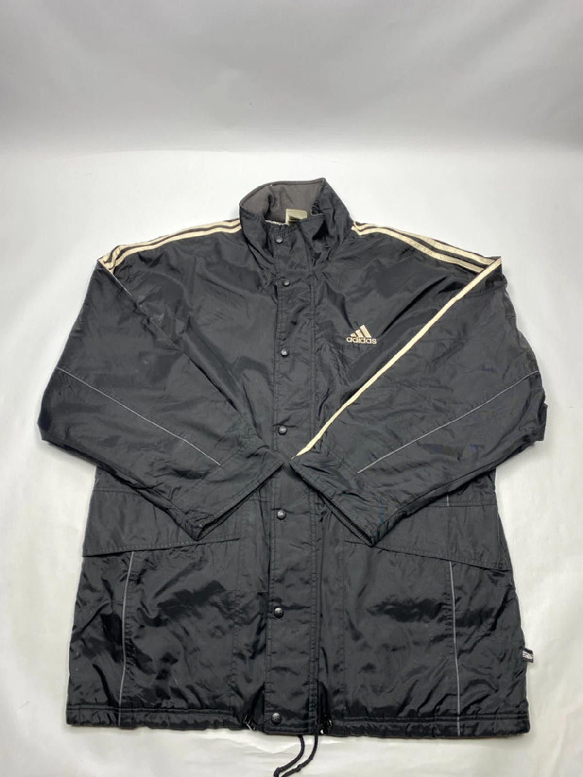 Adidas Vintage Padded / Lined Coaching Jacket – Black with Cream Stripes