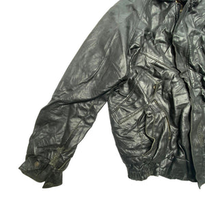 Black Leather Bomber Jacket Men's Large