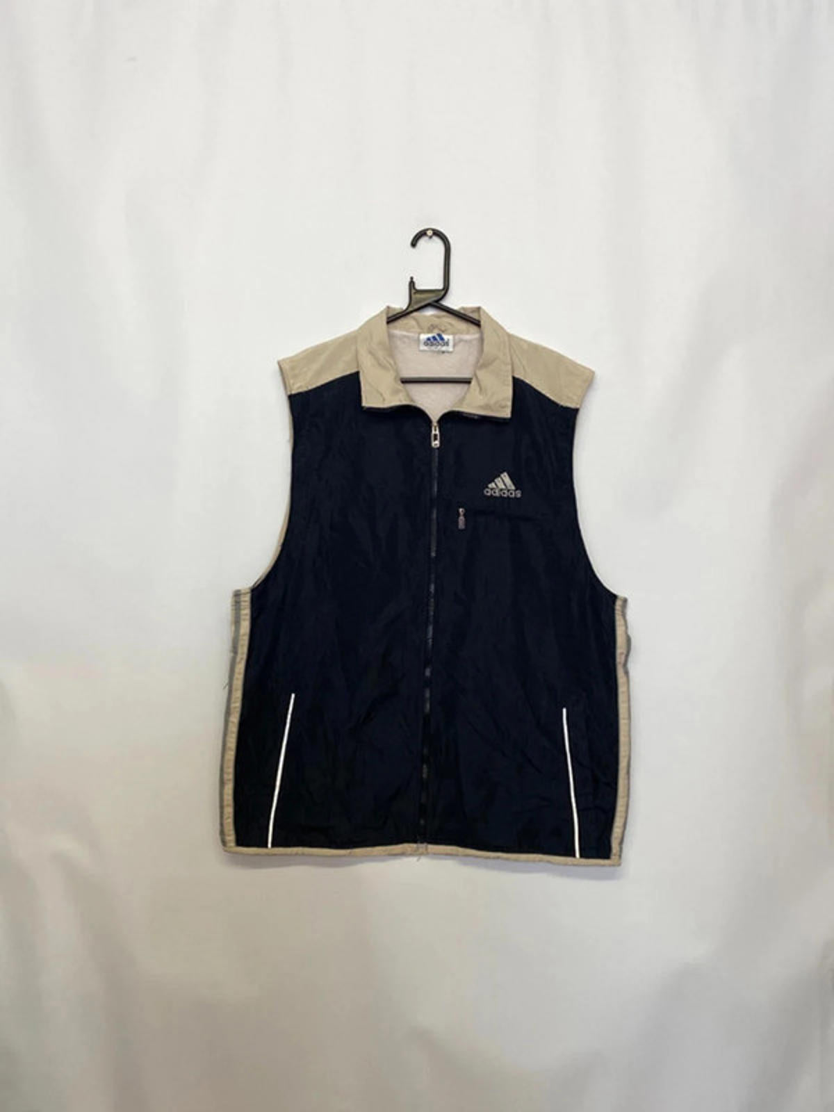 Adidas Vintage Black & Beige Zip-Up Vest – Size 17