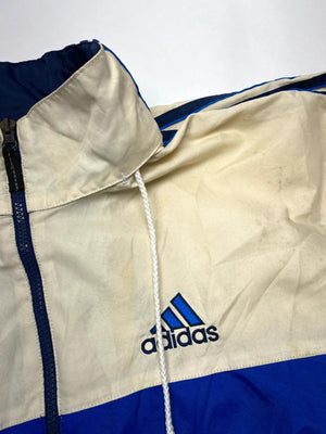 Vintage Adidas Men's Windbreaker Jacket Blue and Cream