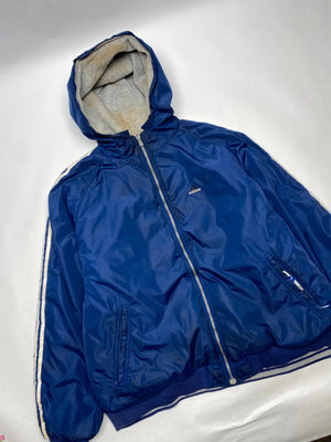 Adidas Vintage Blue Hooded Windbreaker Jacket (Men’s XXL)