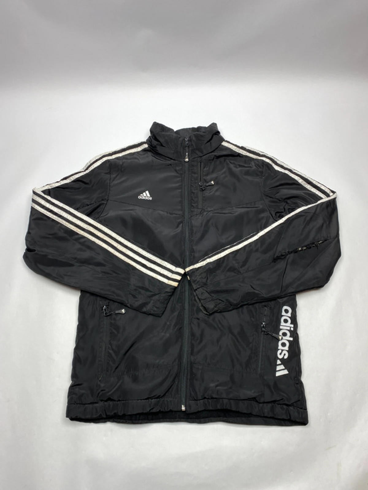 Adidas Black 3-Stripes Puffer Windbreaker Jacket