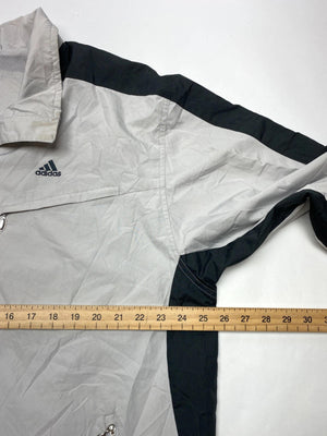 Adidas Light Grey & Black Full-Zip Windbreaker Jacket (Men’s L)