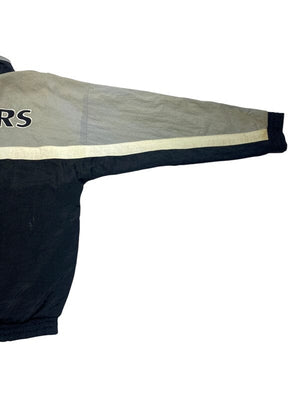 Black and Grey NFL Raiders Jacket Men's Medium Northern Pole Vintage Wholesale 