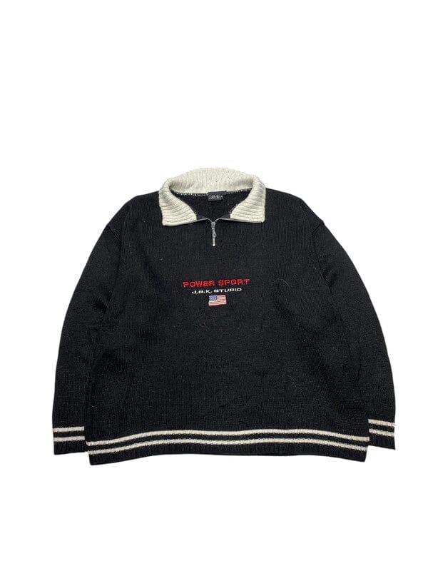 Black J.B.K Studio 1/4 Zip-up Sweater Men's Large Northern Pole Vintage Wholesale 