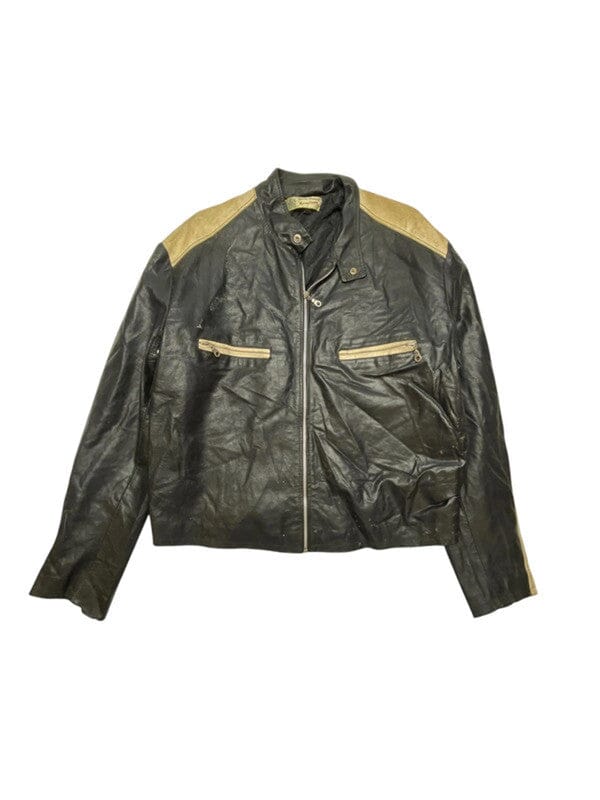 Black leather biker jacket men's medium Northern Pole Vintage Wholesale 