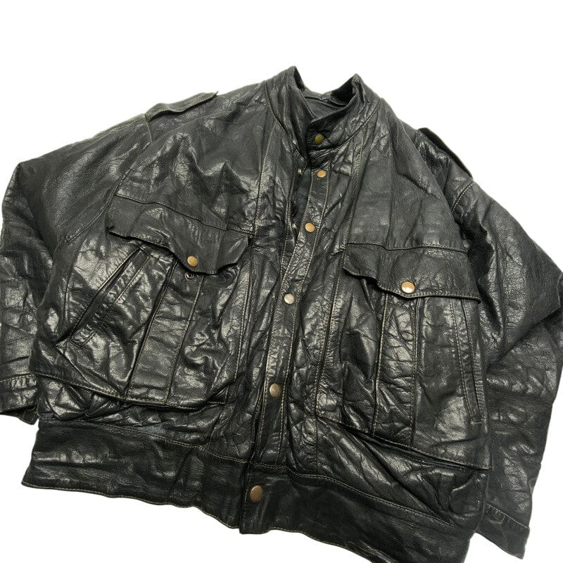 Black Leather Bomber Jacket Men's Large Northern Pole Vintage Wholesale 