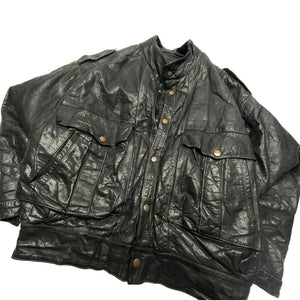 Black Leather Bomber Jacket Men's Large Northern Pole Vintage Wholesale 