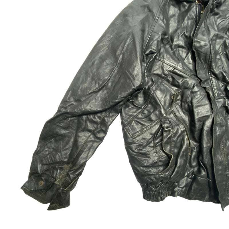 Black Leather Bomber Jacket Men's Large Northern Pole Vintage Wholesale 