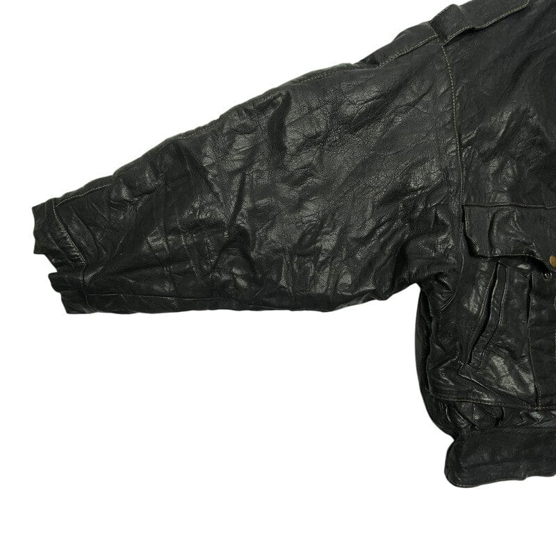 Black Leather Bomber Jacket Men's Large Northern Pole Vintage Wholesale 