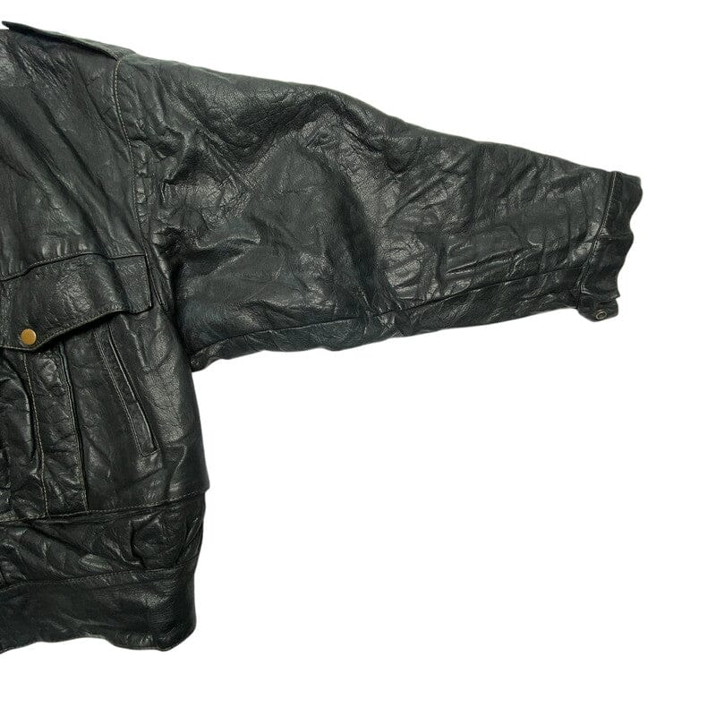 Black Leather Bomber Jacket Men's Large Northern Pole Vintage Wholesale 