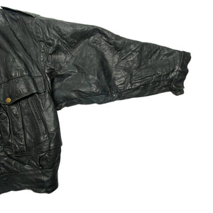Black Leather Bomber Jacket Men's Large Northern Pole Vintage Wholesale 
