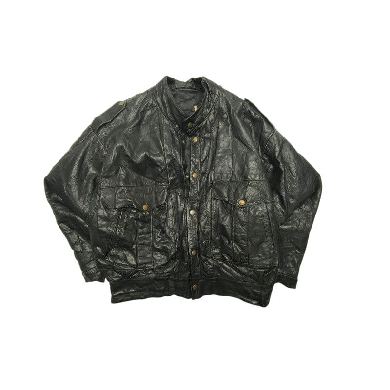 Black Leather Bomber Jacket Men's Large Northern Pole Vintage Wholesale 