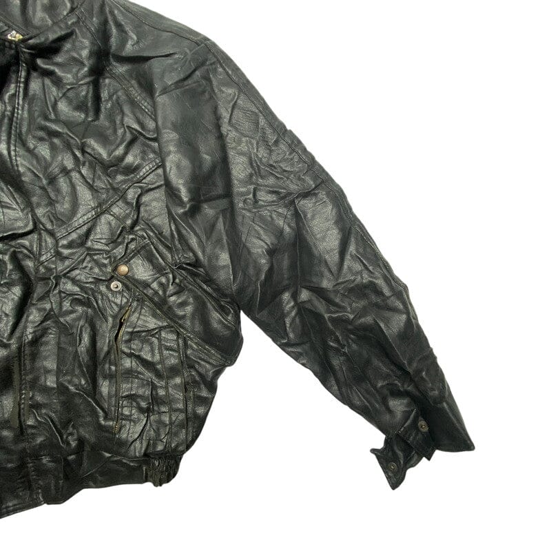 Black Leather Bomber Jacket Men's Large Northern Pole Vintage Wholesale 