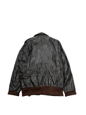 Black Leather Bomber Jacket Men's Medium Northern Pole Vintage Wholesale 