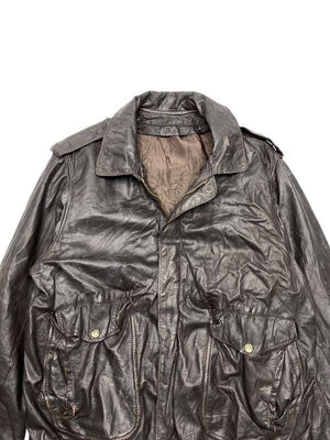 Black Leather Bomber Jacket Men's Medium Northern Pole Vintage Wholesale 