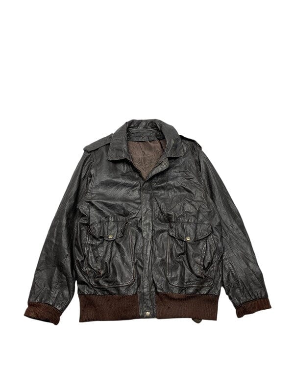 Black Leather Bomber Jacket Men's Medium Northern Pole Vintage Wholesale 