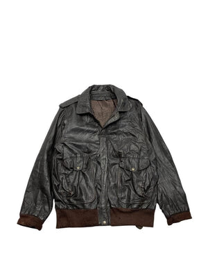 Black Leather Bomber Jacket Men's Medium Northern Pole Vintage Wholesale 