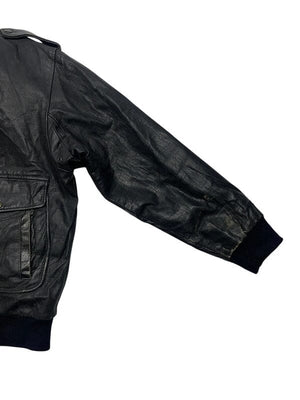 Black Leather Bomber Jacket Men's XL Northern Pole Vintage Wholesale 
