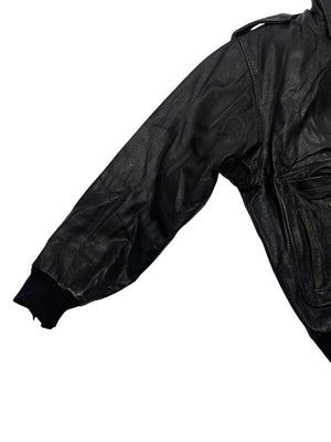 Black Leather Bomber Jacket Men's XL Northern Pole Vintage Wholesale 