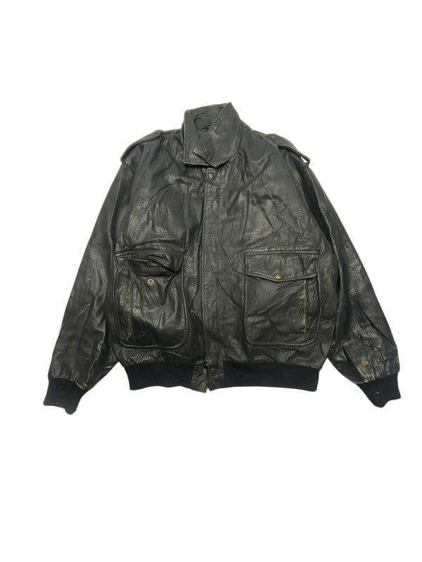 Black Leather Bomber Jacket Men's XL Northern Pole Vintage Wholesale 