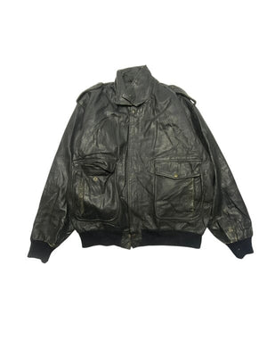 Black Leather Bomber Jacket Men's XL Northern Pole Vintage Wholesale 