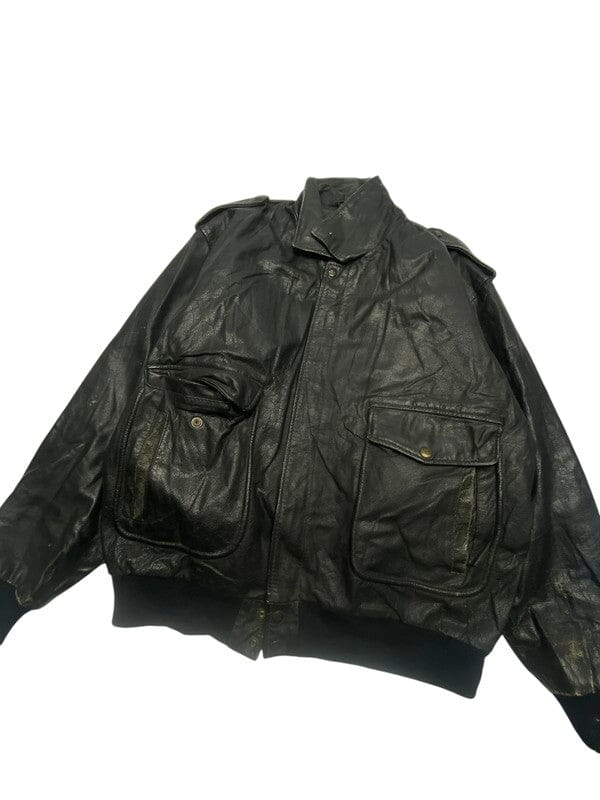 Black Leather Bomber Jacket Men's XL Northern Pole Vintage Wholesale 