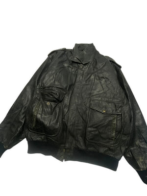 Black Leather Bomber Jacket Men's XL Northern Pole Vintage Wholesale 