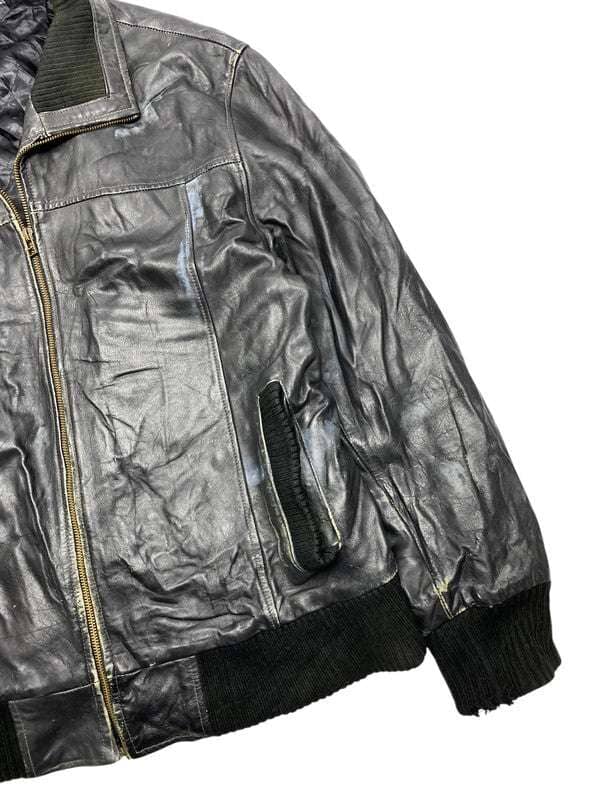 Black Leather Flyer Bomber Jacket Women's XL Northern Pole Vintage Wholesale 